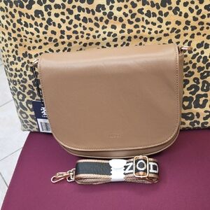 Izod Tan Saddle Crossbody Bag with Contrasting Logo Strap
